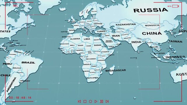  A stylized political world map focused on Africa, includes surrounding regions such as Europe, the Middle East, and Asia, Africa map, animation