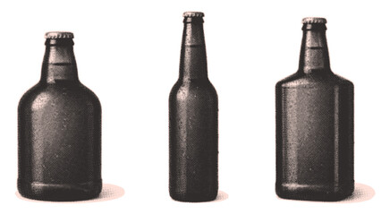Vintage Empty Glass Bottle Set Illustration isolated on transparent background, generative ai
