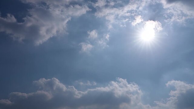 Dramatic blue sky clouds and sunlight atmosphere with strong rays breaking through