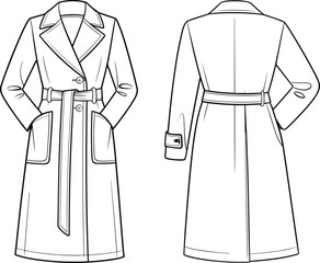 Flat vector illustration, hoodie CAD sketch, black puffer coat drawing, front and back view, fashion design template, technical garment rendering © Ali