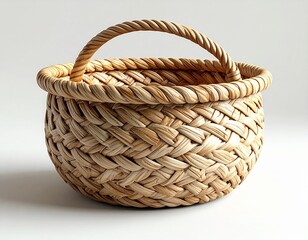 Obraz premium Handmade Wicker Basket: A close-up shot of an intricately woven wicker basket, showcasing the craftsmanship and natural texture of the organic material.