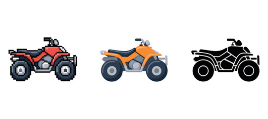 Fototapeta premium Pixel, vector, and silhouette atvs on white background