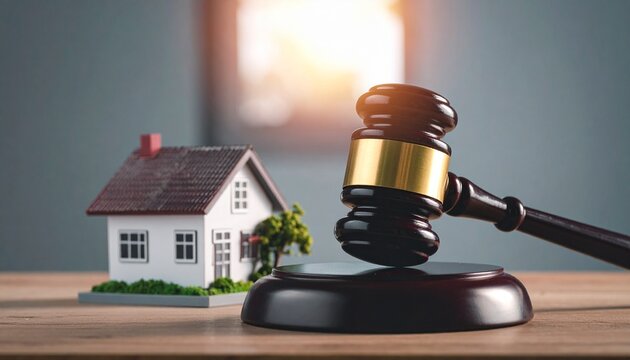⚖️ Legal Decision Scene with Gavel and House Model Symbolizing Real Estate Judgment or Auction