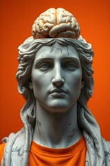 Obraz premium A statue of a woman with a brain on her head in a surreal art display