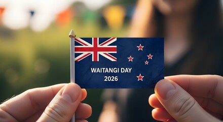 Waitangi day 2026 new zealand national holiday celebration with flag