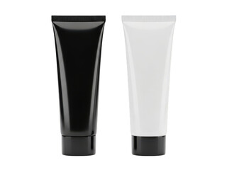 Two empty cosmetic tubes black and white isolated on a transparent background
