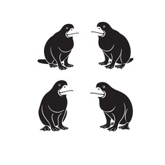 Obraz premium Platypus Standing Silhouette Vector Standing Platypus Silhouette Black and White Platypus Vector Illustration