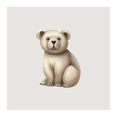 A cute watercolor vector polar bear cub with soft fur and kind eyes. Ideal for nursery art, children's books, and cozy winter-themed illustrations. © Анастасия Астанина