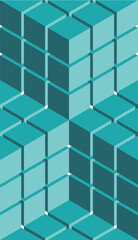 Seamless Abstract Geometric Pattern of Isometric 3D Cubes in Teal and Turquoise Vector Illustration