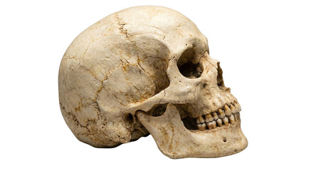 Obraz premium Human Skull Anatomical Model Side View Realistic Bone Structure Details isolated on transparent background