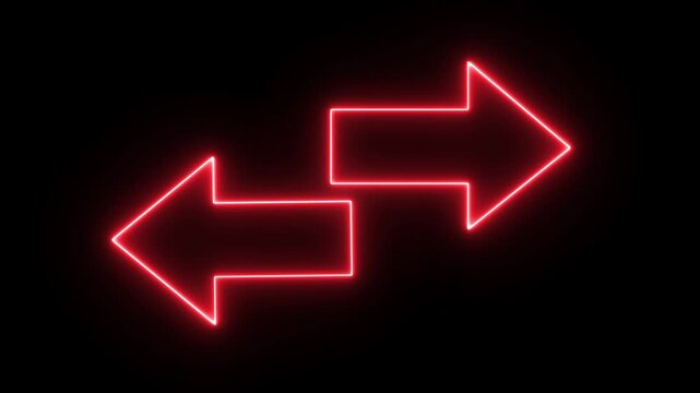 red neon arrows against a black background, pointing in opposite directions. It is a common graphic element for indicating choice or direction. 