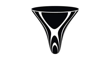 A stark black and white graphic depicts a funnel shape with curved sides and a distinctive silhouette high quality professional detailed