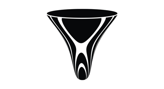 A stark black and white graphic depicts a funnel shape with curved sides and a distinctive silhouette high quality professional detailed