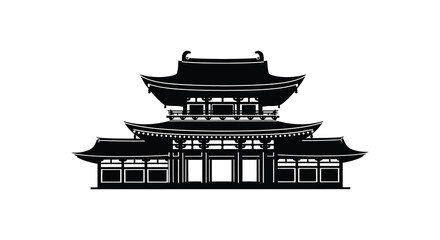 A striking black silhouette of a traditional east asian pagoda building with multiple tiers and ornate rooflines silhouette high quality professional
