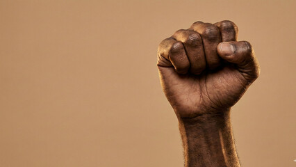 Raised Black fist symbolizing power solidarity and social justice