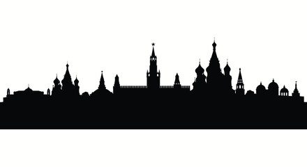 A striking black silhouette depicts the iconic skyline of moscow russia showcasing its architectural landmarks silhouette high quality professional detailed modern