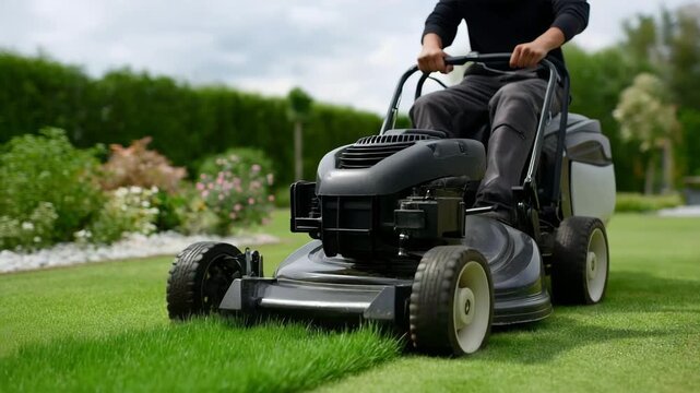 A professional lawnmower service features a coordinated team working together to cut grass efficiently, maintain even coverage, and deliver high quality lawn care for residential and commercial