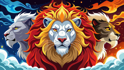 Three lions with elemental backgrounds © sumona