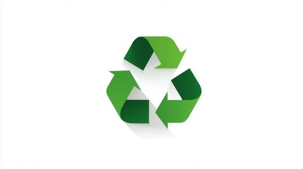 Obraz premium Green recycling symbol on a clean white background, symbolizing sustainability and environmental awareness.