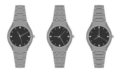 metal watch set with different bands, vector illustration isolated on white background.
