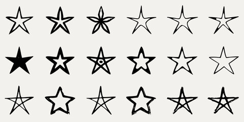 Obraz premium Collection of hand drawn black stars in varying styles and designs