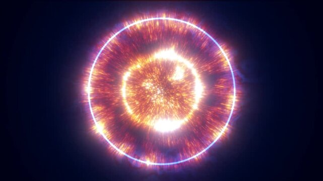 Abstract multilayer energy core with glowing rings and shockwave effect, representing powerful emission and dynamic energy flow