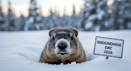 Groundhog pops head out of snow on groundhog day 2026