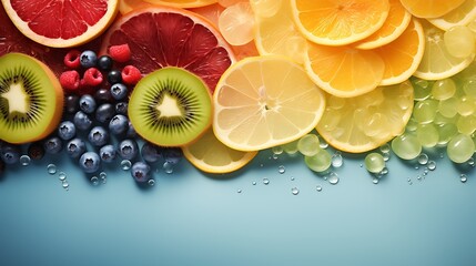 Vibrant fruit selection on blue background