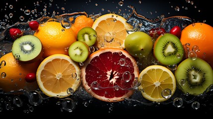Vibrant fruit display with splash effect