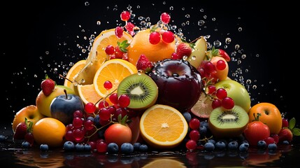 Vibrant fruit display with water splash