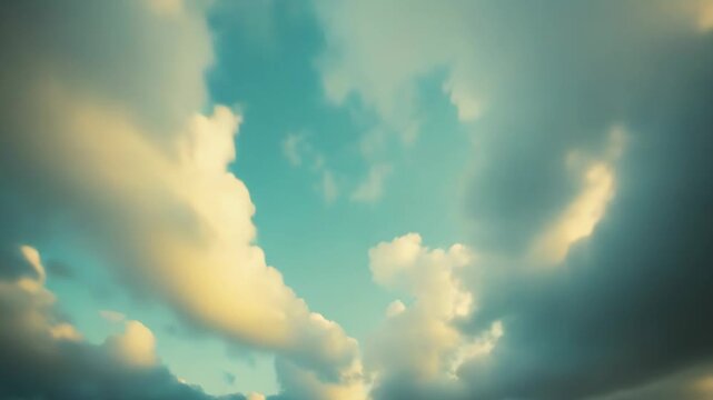 Retro styled sky background featuring sparse, soft focus clouds in a tranquil teal and yellow color palette, creating a nostalgic and peaceful atmosphere for design