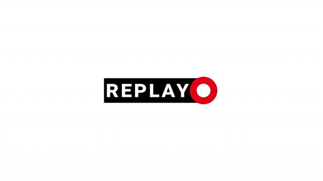 Replay sign icon, replay text animation on a transparent background. Replay Animation for Live Streamer, 
replay symbol button animation with text style. rewind or repeat icon with replay text animati