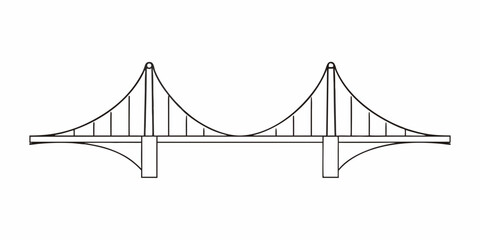 Fototapeta premium Simple line drawing of a suspension bridge with two towers