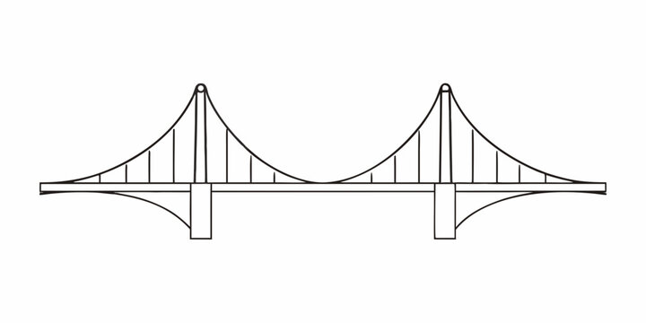 Simple line drawing of a suspension bridge with two towers