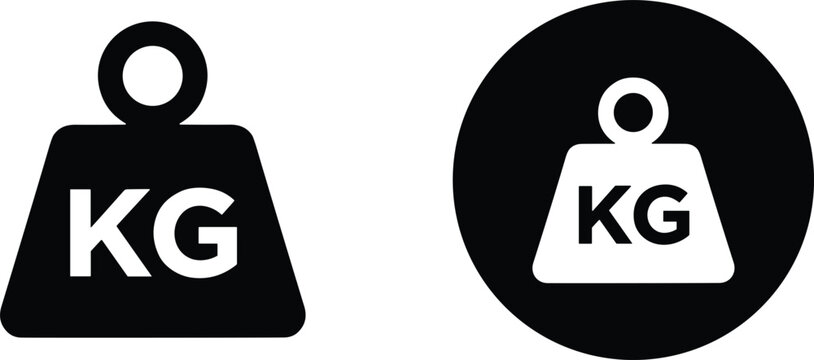 Kilogram weight icons showing classic and circular mass measurement symbols in flat black vector illustration design modern minimal