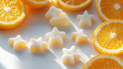 Fresh orange slices with star-shaped candies