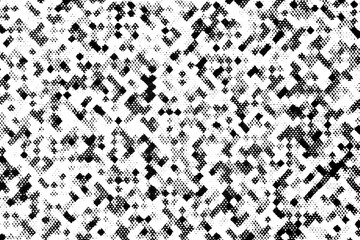 Randomized halftone texture with pixelated glitch-like shapes in a high-contrast pattern on a transparent background.