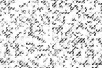 Abstract halftone texture made of geometric block shapes with varied density and shading, creating a structured pixel-like pattern on a transparent background.