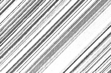 Macro halftone print of thin diagonal speed line streaks like motion or rain, black ink lines on a transparent background.