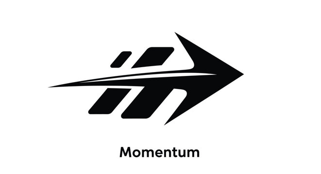 Stylized black arrow pointing right with the word momentum below it