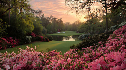 spring sunset in the park and garden