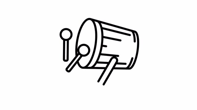 Bedug Drum Icon, Minimalist Outline Animation, Drawing Line Reveal, 4K Transparent Background