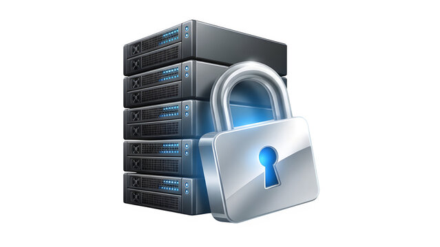 Secure server with padlock isolated on transparent background