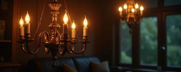 Elegant vintage candle chandeliers, ornate details, warm glow , aesthetic, antique, silver