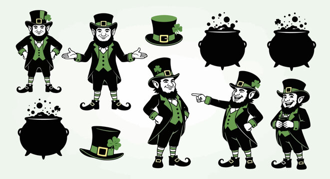 Collection of Leprechauns and Pots of Gold for St Patricks Day.