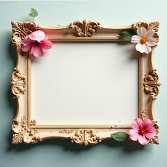 Elegant vintage frame, pastel blooms, ornate details, art, design, border