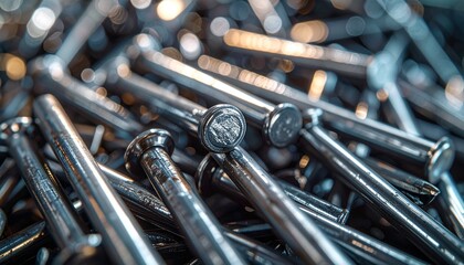 Macro of Metal Construction Nails in Hardware Store