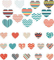 Obraz premium set of vector hearts with simple repeating patterns