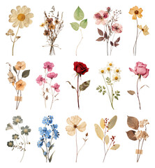 Fototapeta na wymiar PNG Assorted dried flowers collection, transparent background