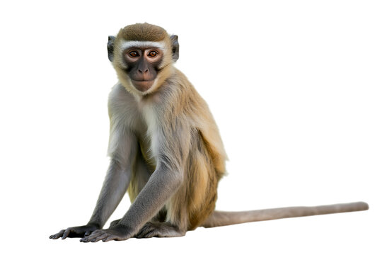 Full body view of a vervet monkey sitting upright